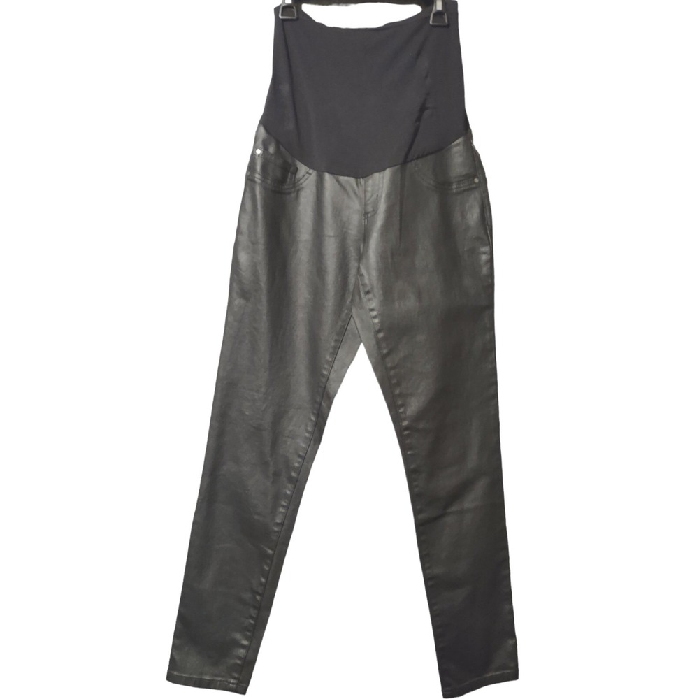 Indigo Blue Maternity Pants Women XL Black Faux Leather Skinny Edgy Goth Grunge